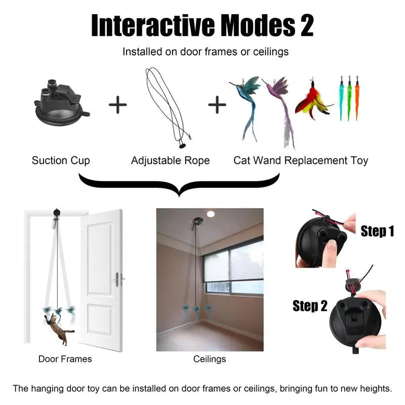 2 Wands with Base & 6 Feather Interactive Cat Toy Set Excel Pets