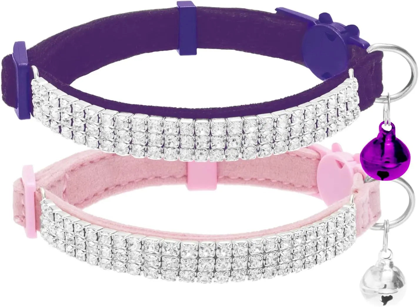 EXPAWLORER Soft Velvet Breakaway Cat Collars with Rhinestones - 2 Pack Adjustable Christmas Gifts for Cats and Small Dogs EXPAWLORER