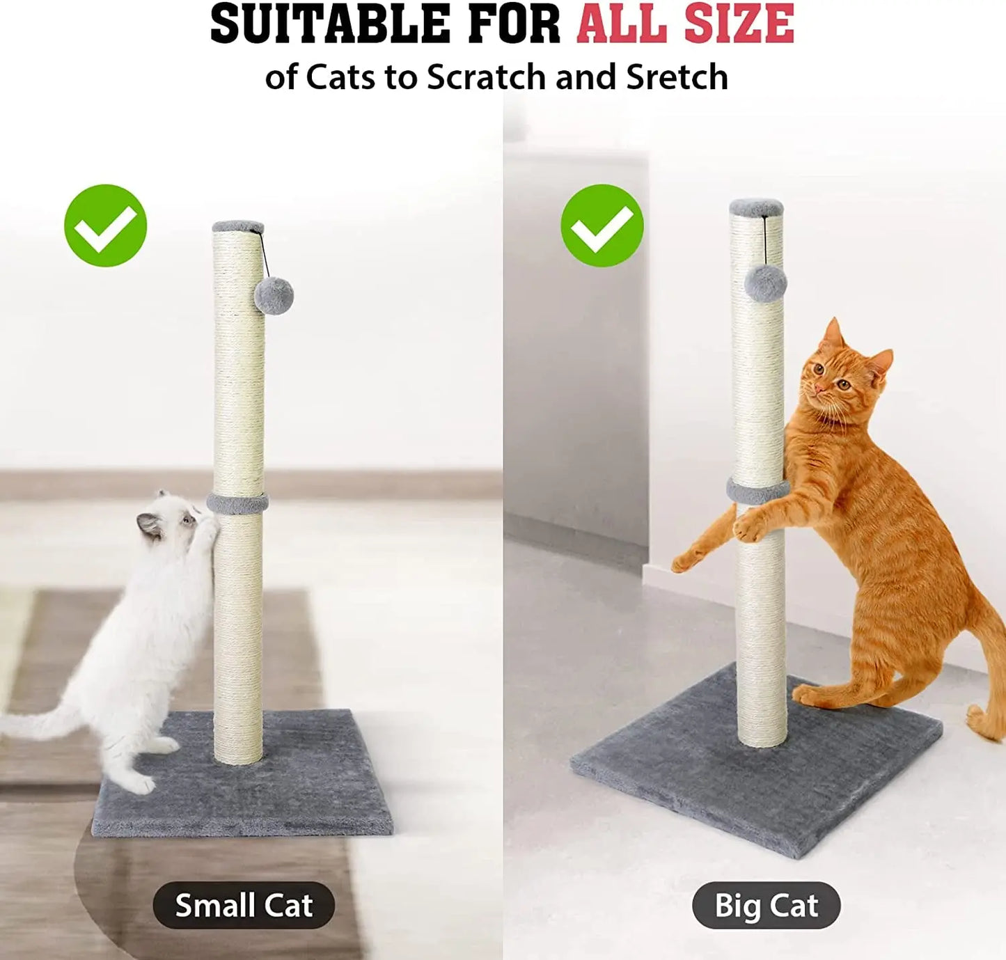 31'' Tall Cat Scratching Post - Cat Claw Scratcher with Hanging Ball - Scratching Posts for Indoor Large Cats - Durable Stable Cat Furniture with Sisal Rope - Cat Scratch Post-Grey Excel Pets