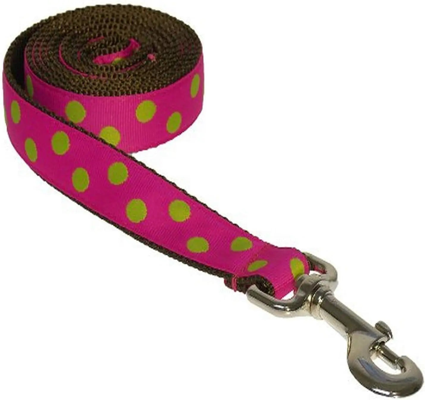 Small Fuchsia/Green Dot Dog Leash: 3/4" Wide, 4Ft Length - Made in USA. Sassy Dog Wear