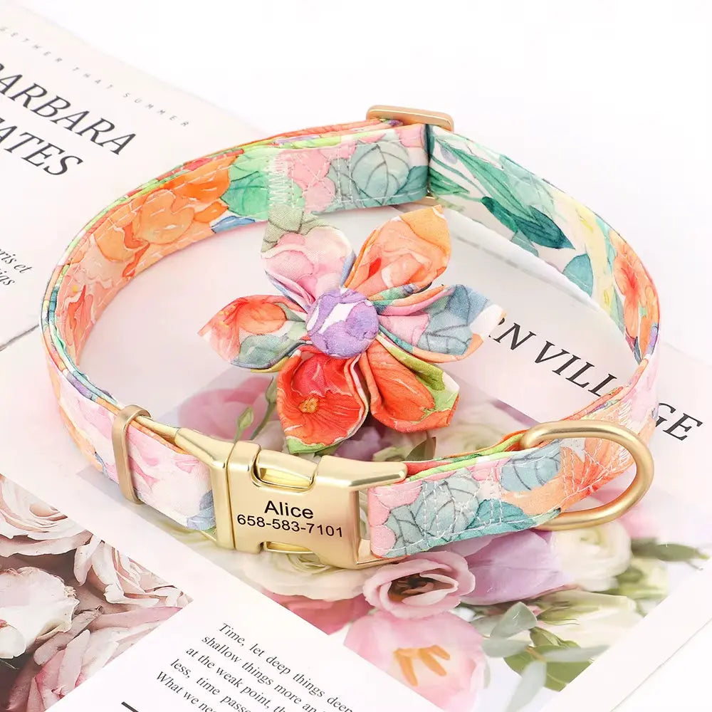 Custom Nylon Dog Collar Cute Print Dog Collars Free Engraved Pet ID Collars Necklace for Small Medium Large Dogs Pug Adjustable Excel Pets
