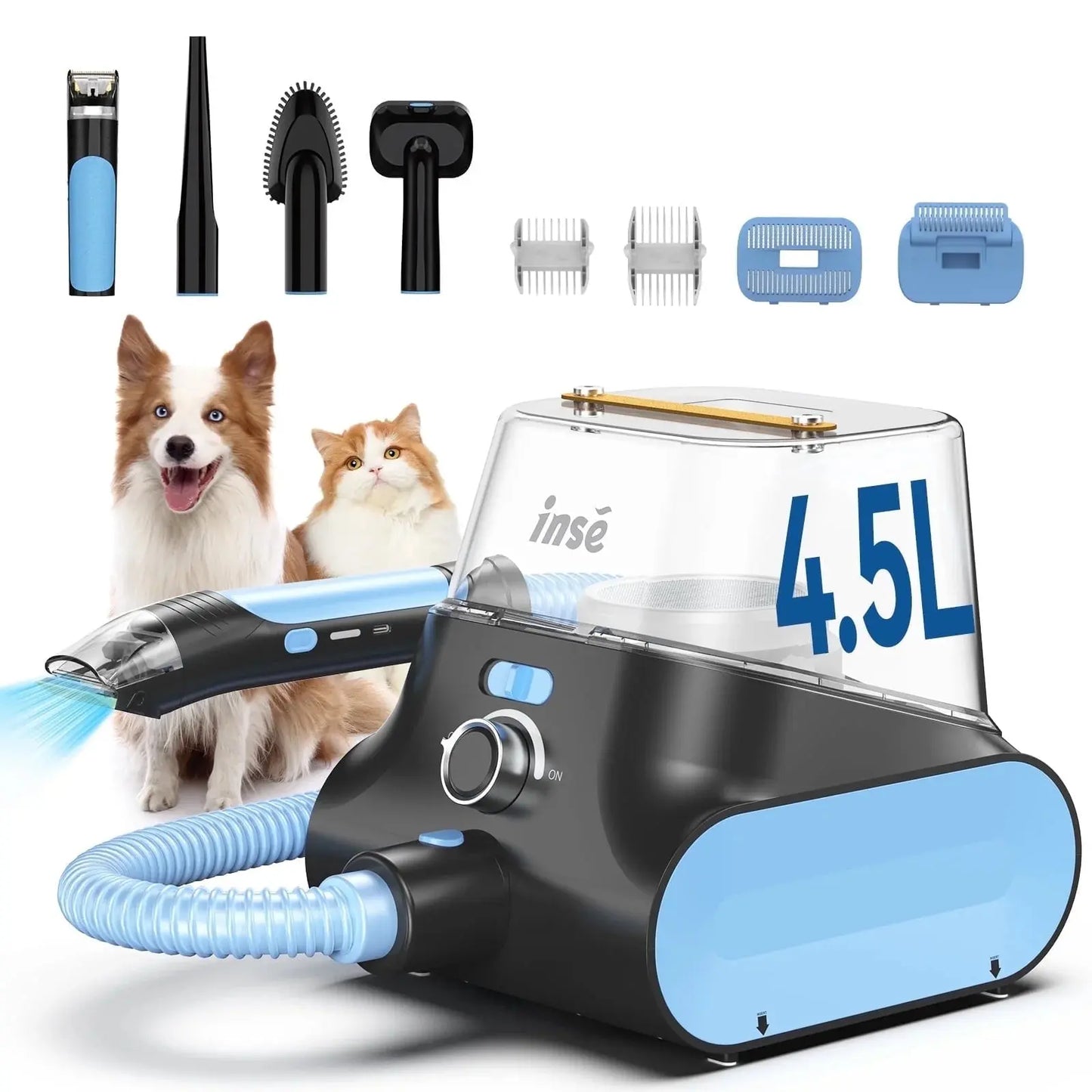 Grooming Vacuum, 4.5L Large Capacity Pet Grooming Kit & 5-In-1 Ultra-Low Noise Pet Grooming Vacu for Dog, Cat Excel Pets