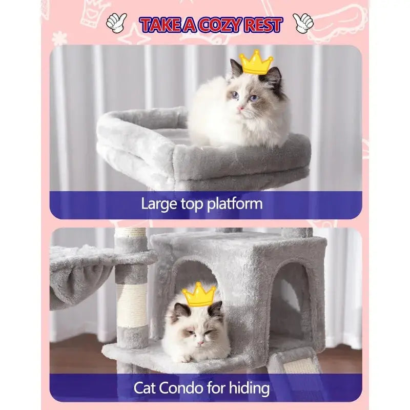 Cat Tree, Cat Tower with Condo, 2 Baskets, Large Platform, Scratch Board, Cat Scratching Posts for Indoor Cats Excel Pets