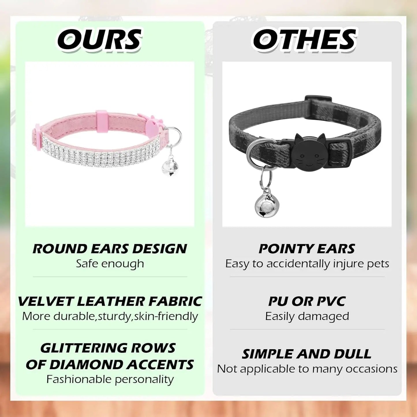 EXPAWLORER Soft Velvet Breakaway Cat Collars with Rhinestones - 2 Pack Adjustable Christmas Gifts for Cats and Small Dogs EXPAWLORER