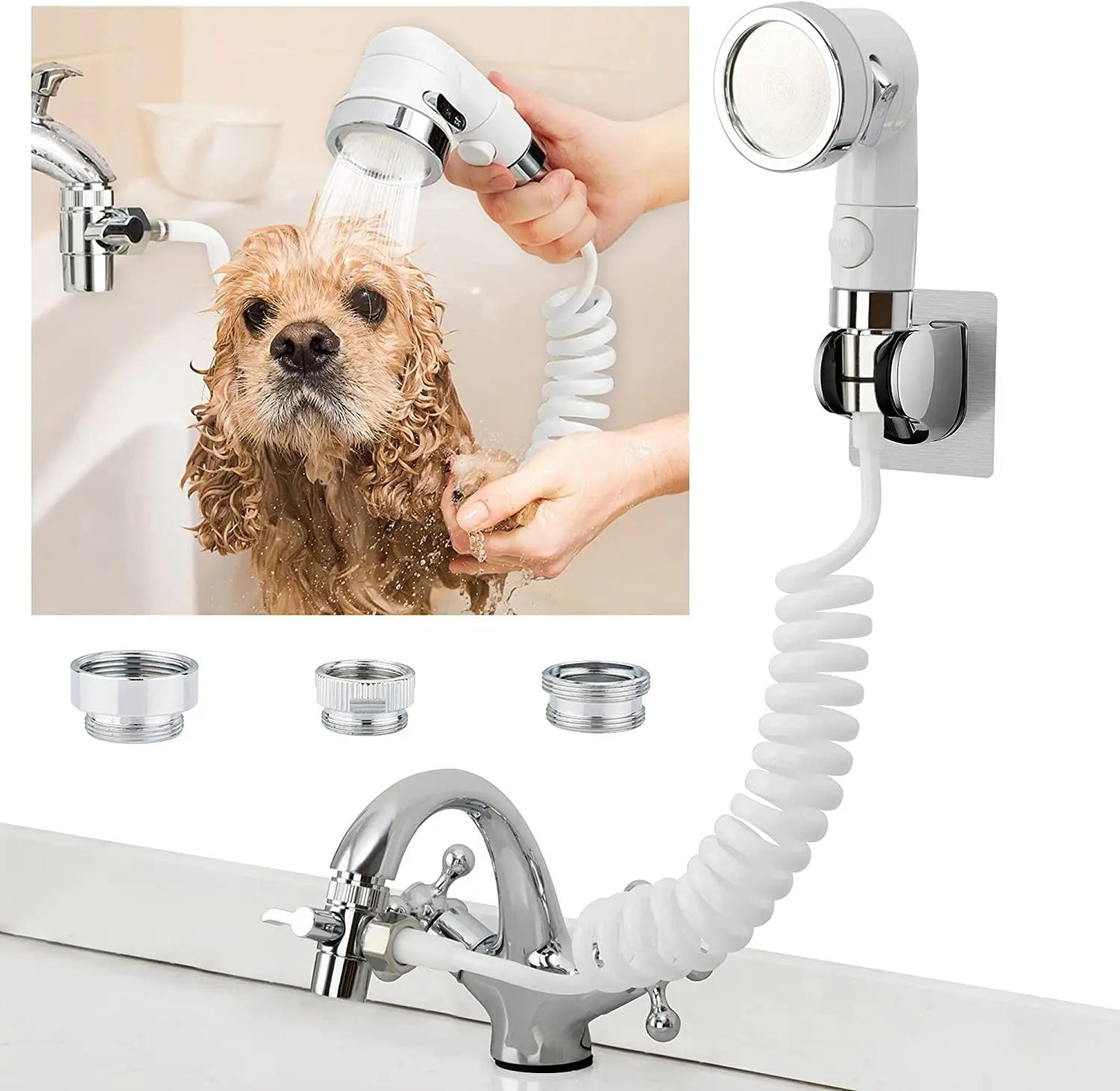 Sink Faucet Sprayer Attachment, Shower Head Attaches to Tub Faucet, Dog Bathing Hose Shower Set for Laundry Bathroom Kitchen Excel Pets