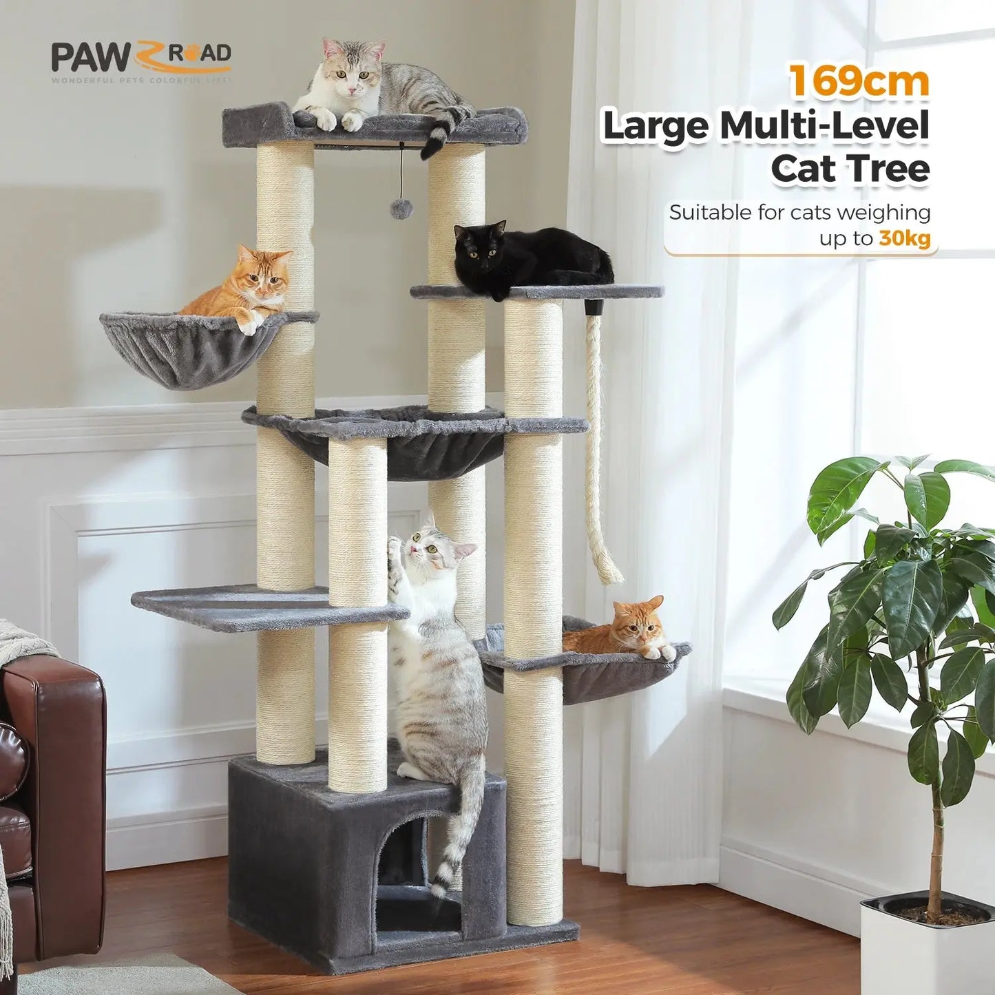 Big Cat Tree for Large Cats Robust Cat Tower with Several Levels Cat House Climbing Tree with Hammock 11 Sisal Posts Large Perch Excel Pets