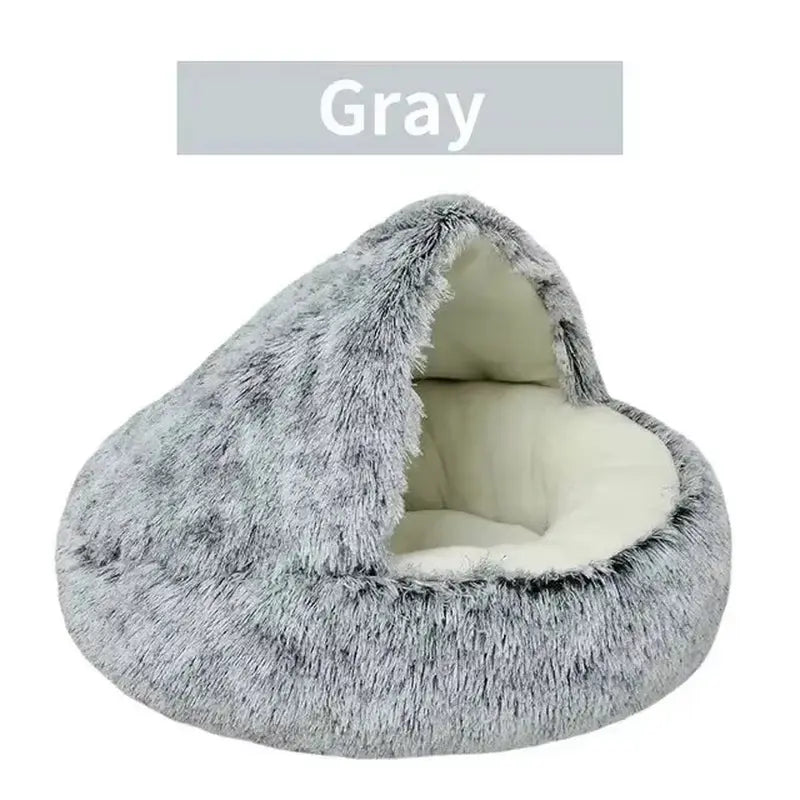 Plush Hooded Pet Bed round Fluffy Soft Cat Bed Pet Cushion Warm Cat Dog 2 in 1 Sleeping Nest Cave for Small Dogs Excel Pets
