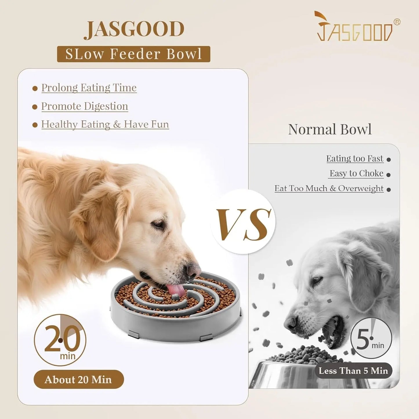 JASGOOD Anti-Gulping Slow Feeder Dog Bowl - Promote Healthy Eating Habits for Large and Medium Breeds with Unique Spiral Maze Design JASGOOD