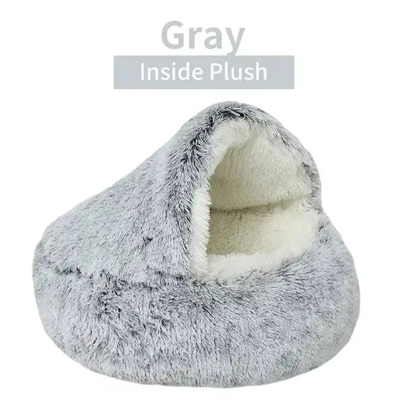 Plush Hooded Pet Bed round Fluffy Soft Cat Bed Pet Cushion Warm Cat Dog 2 in 1 Sleeping Nest Cave for Small Dogs Excel Pets
