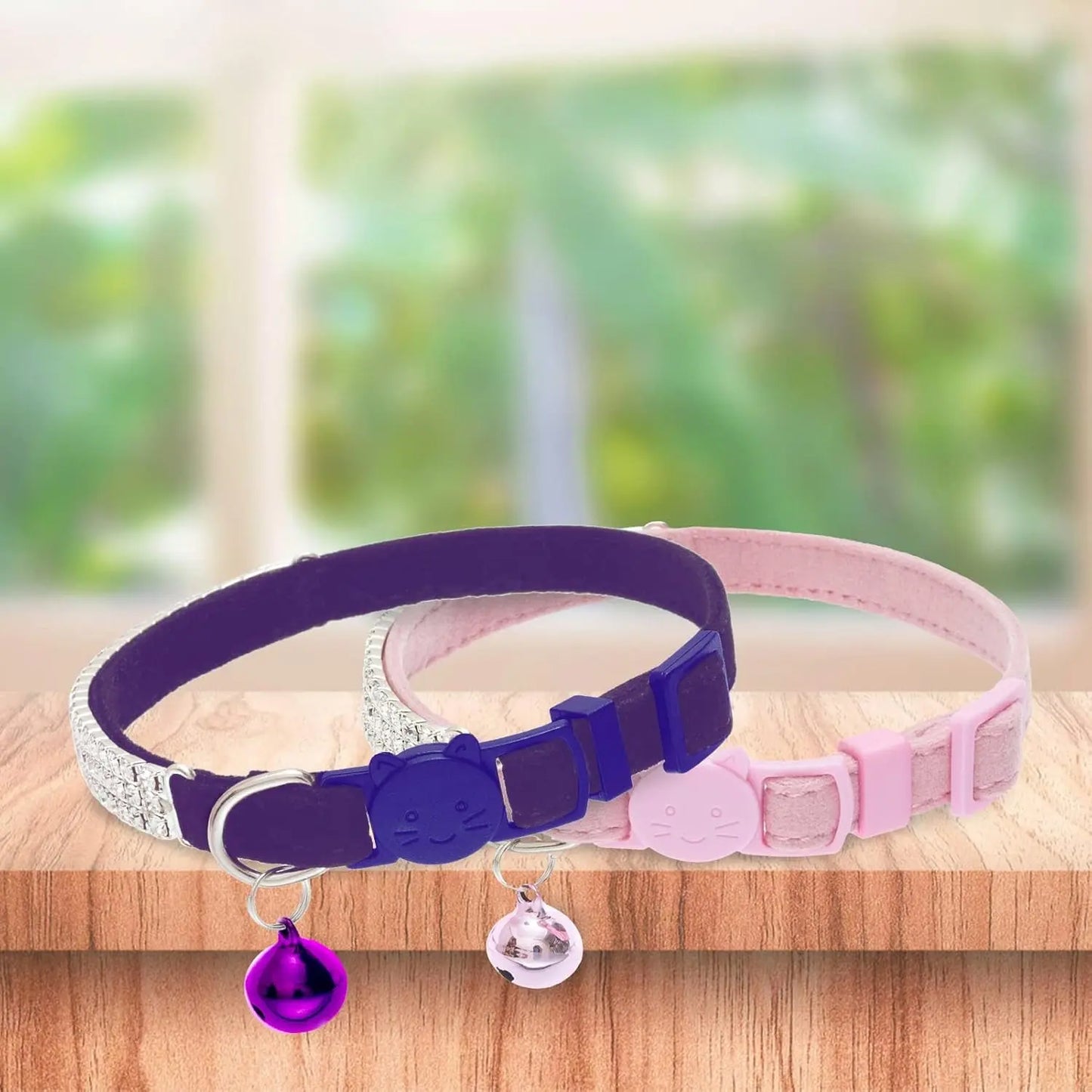 EXPAWLORER Soft Velvet Breakaway Cat Collars with Rhinestones - 2 Pack Adjustable Christmas Gifts for Cats and Small Dogs EXPAWLORER