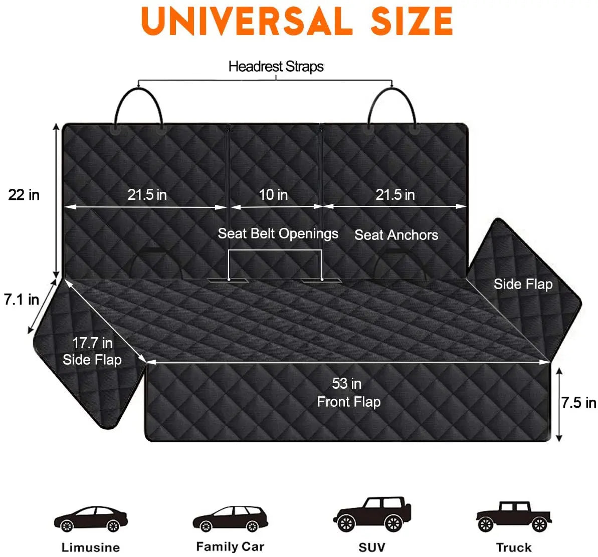 Dog Car Seat Cover, Back Seat Cover for Dogs Pet Car Seat Protector Waterproof Bench Car Seat Cover, Non-Slip Rear Seat Cover Fits Middle Armrest for Most Cars Trucks Suvs - Black Excel Pets