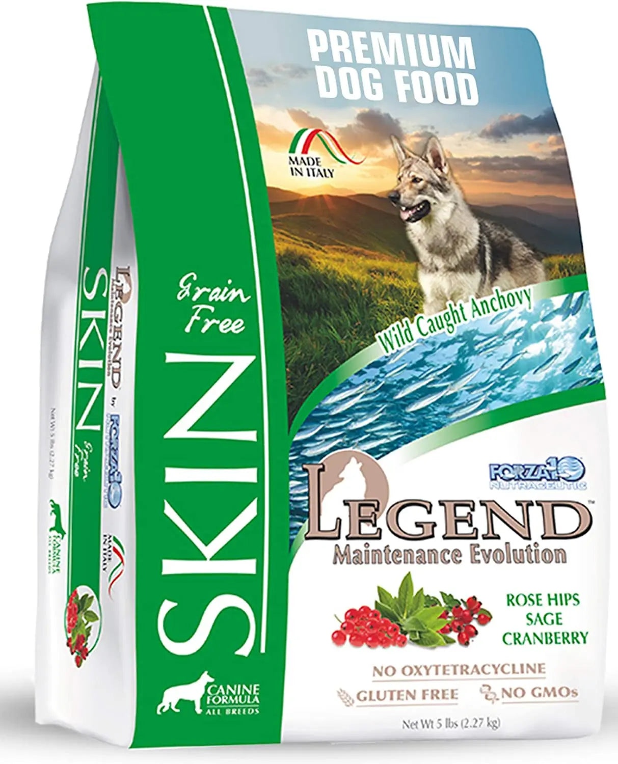Forza10 Legend Sensitive Skin Dog Food, Grain Free Dry Dog Food for Sensitive Skin with Curative Herbs, Wild Caught Anchovy Flavor Allergy Dog Food, for Adult Dogs, Pack of 1 (5 Pounds) Forza10