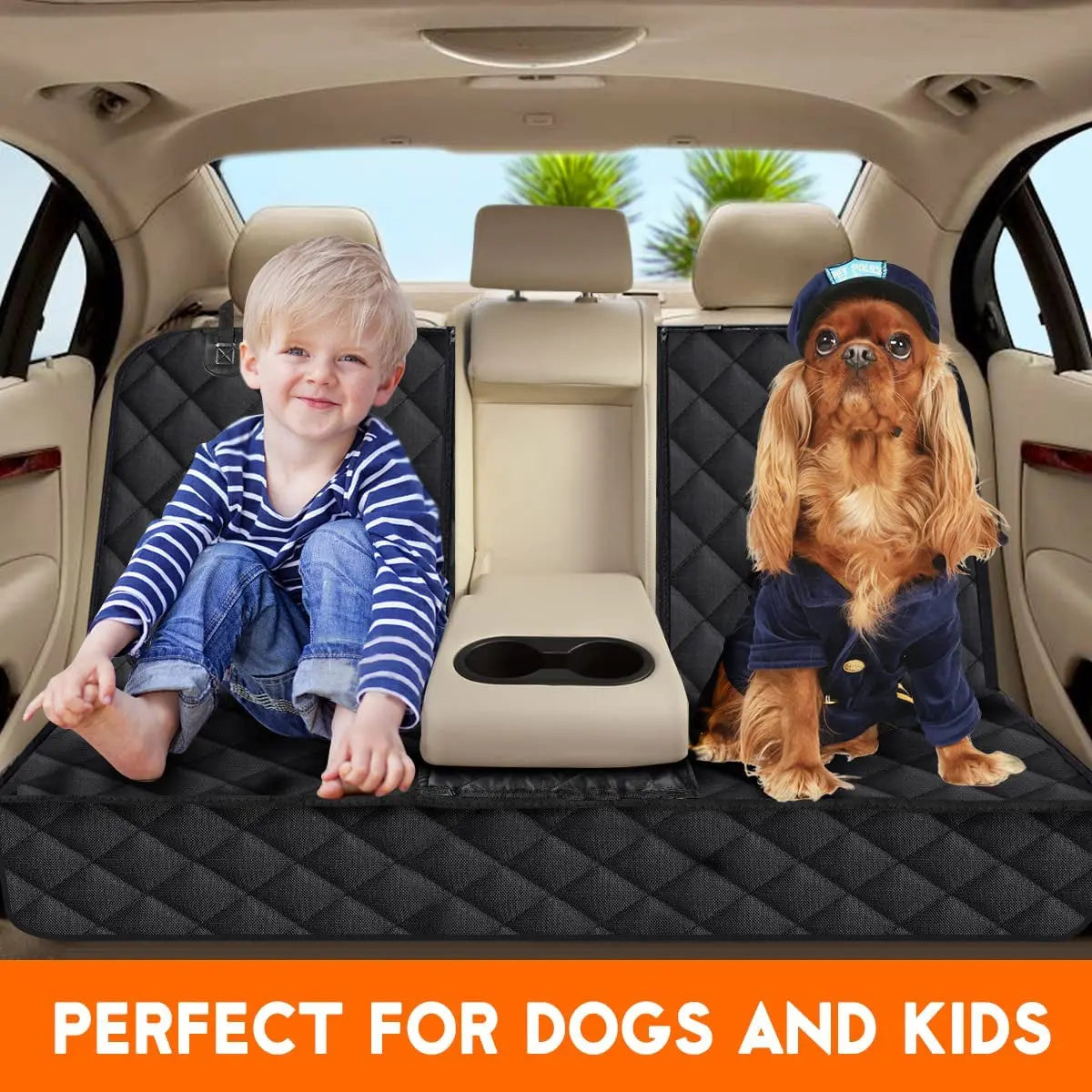 Dog Car Seat Cover, Back Seat Cover for Dogs Pet Car Seat Protector Waterproof Bench Car Seat Cover, Non-Slip Rear Seat Cover Fits Middle Armrest for Most Cars Trucks Suvs - Black Excel Pets