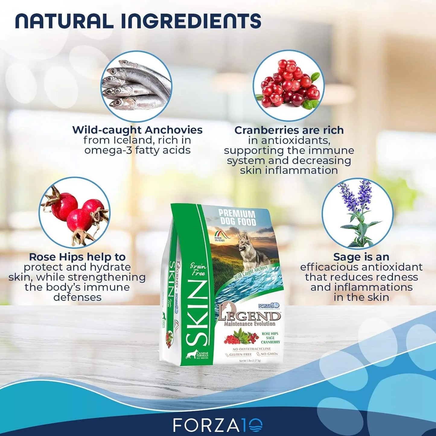 Forza10 Legend Sensitive Skin Dog Food, Grain Free Dry Dog Food for Sensitive Skin with Curative Herbs, Wild Caught Anchovy Flavor Allergy Dog Food, for Adult Dogs, Pack of 1 (5 Pounds) Forza10