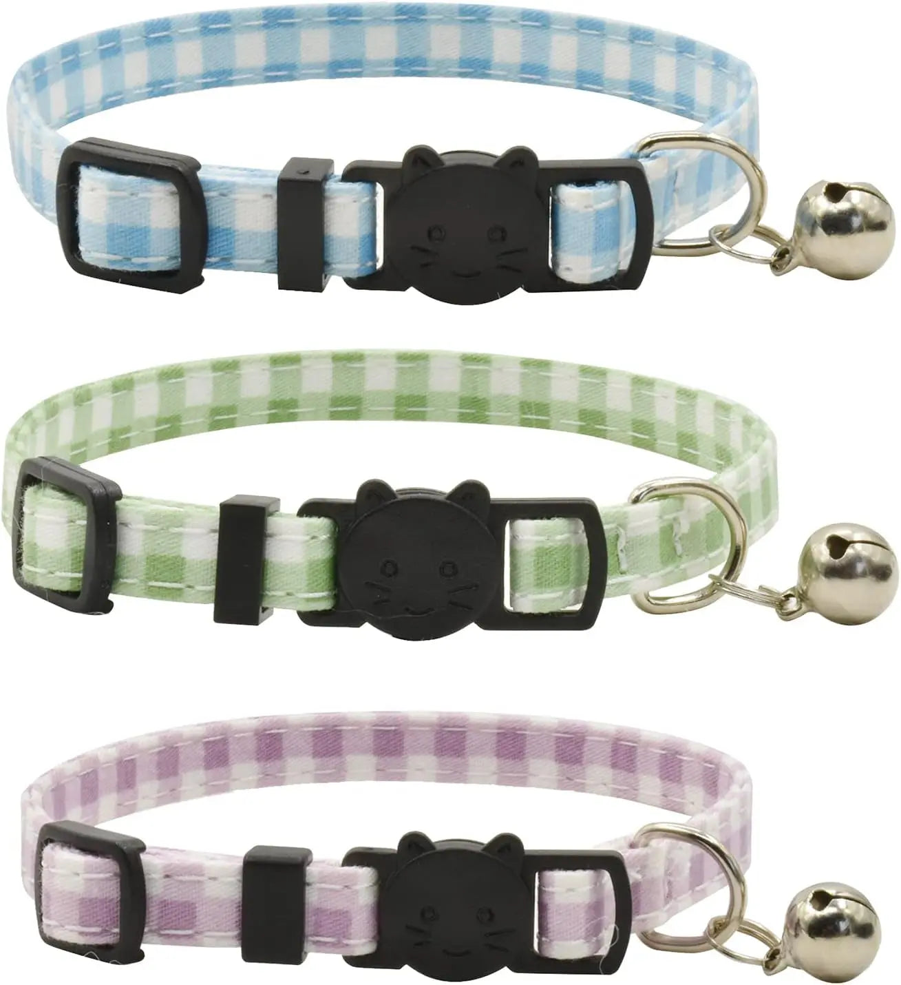 Durable Breakaway Cat Collars with Bell - Set of 3 Adjustable Safety Collars for Kittens and Puppies (7.5-11 inches, Green, Cyan, Black) xpangle