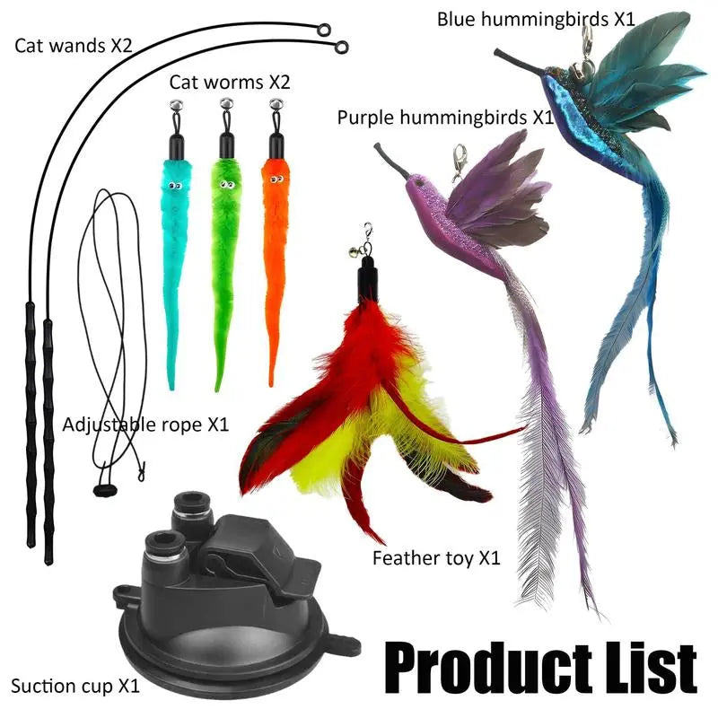 2 Wands with Base & 6 Feather Interactive Cat Toy Set Excel Pets