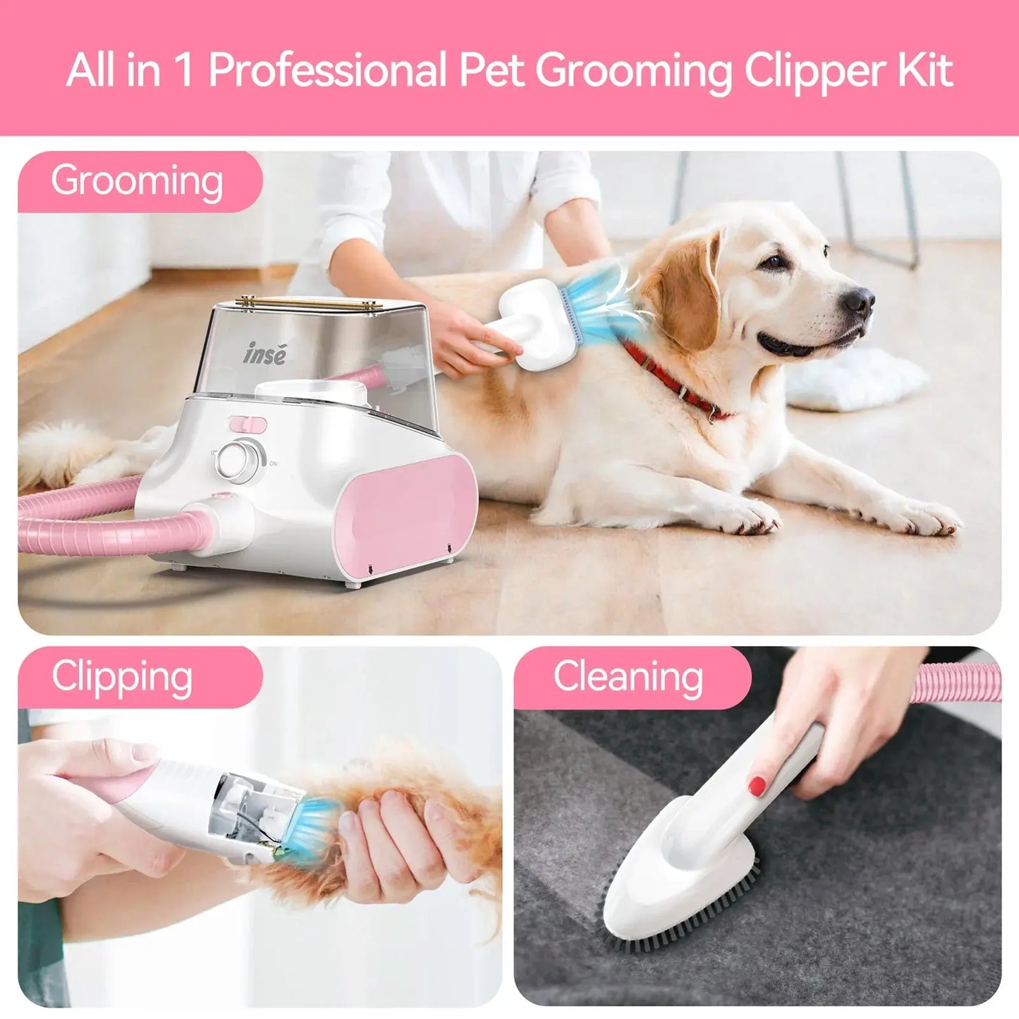 Grooming Vacuum, 4.5L Large Capacity Pet Grooming Kit & 5-In-1 Ultra-Low Noise Pet Grooming Vacu for Dog, Cat Excel Pets