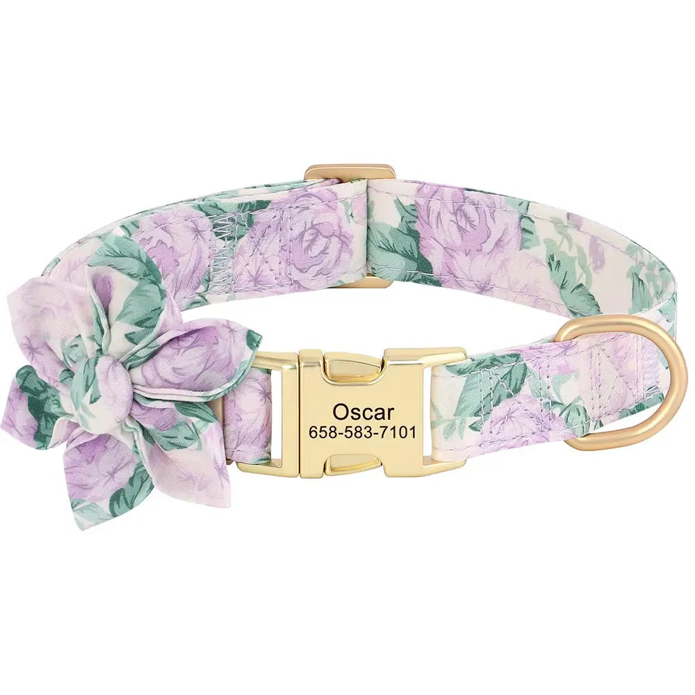 Custom Nylon Dog Collar Cute Print Dog Collars Free Engraved Pet ID Collars Necklace for Small Medium Large Dogs Pug Adjustable Excel Pets