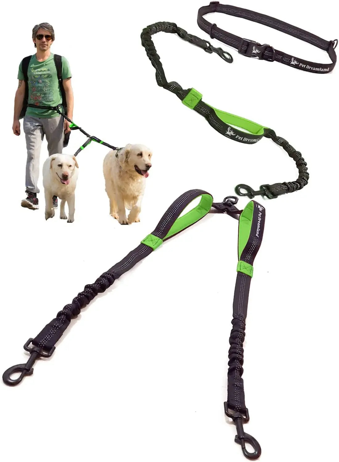 Unleash the Fun: Pet Dreamland's Hands-Free Double Dog Leash for Your Dynamic Duo (Dark Grey & Pink) – Perfect for Jogs, Walks, and Shenanigans! Pet Dreamland