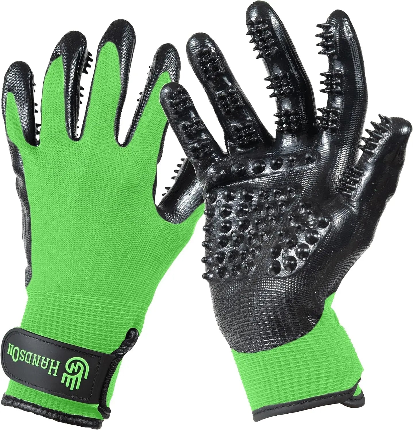 H HANDSON Pet Grooming Gloves - Patented #1 Ranked, Award Winning Shedding, Bathing, & Hair Remover Gloves - Gentle Brush for Cats, Dogs, and Horses (Grey, Large) HANDS ON EQUINE LLC