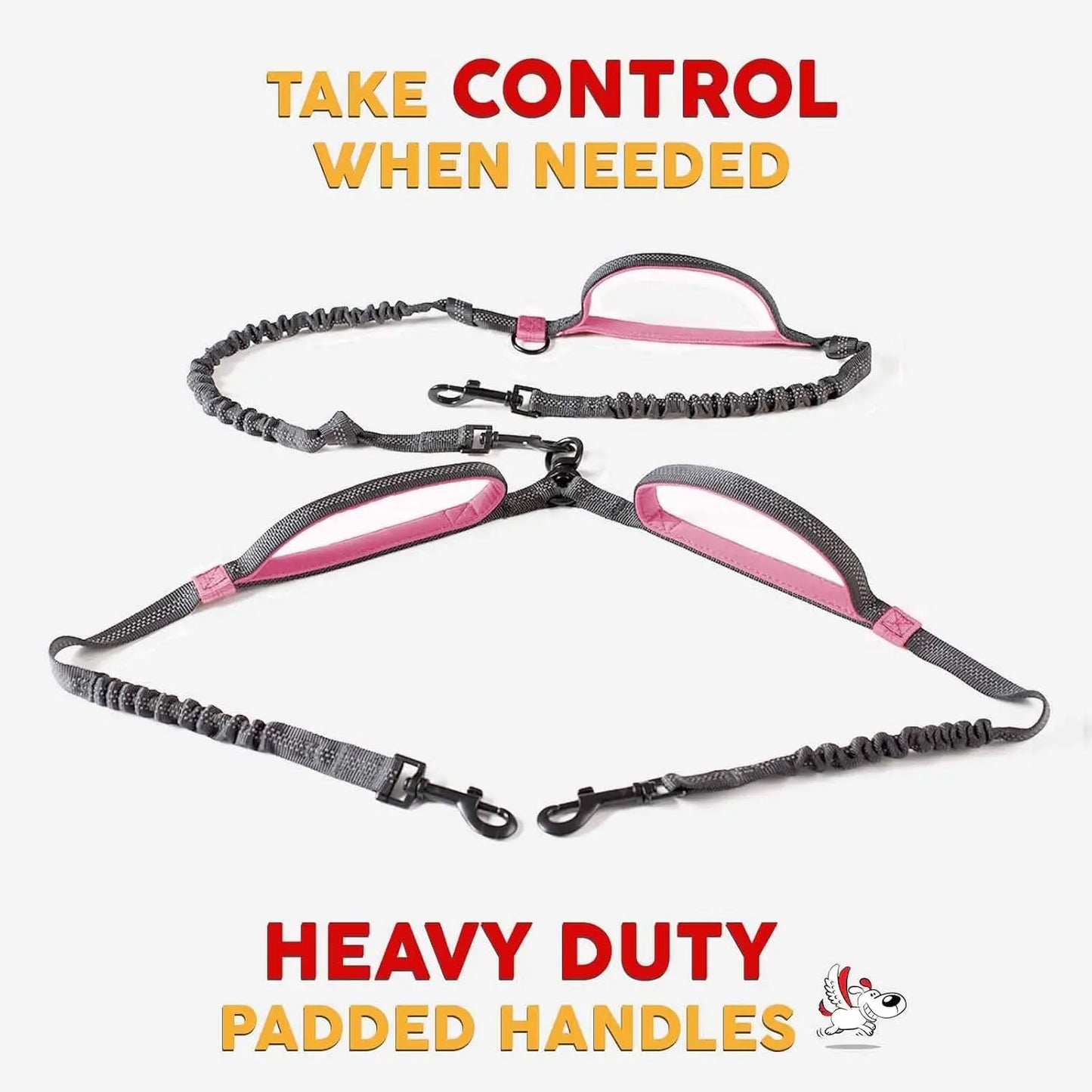Unleash the Fun: Pet Dreamland's Hands-Free Double Dog Leash for Your Dynamic Duo (Dark Grey & Pink) – Perfect for Jogs, Walks, and Shenanigans! Pet Dreamland