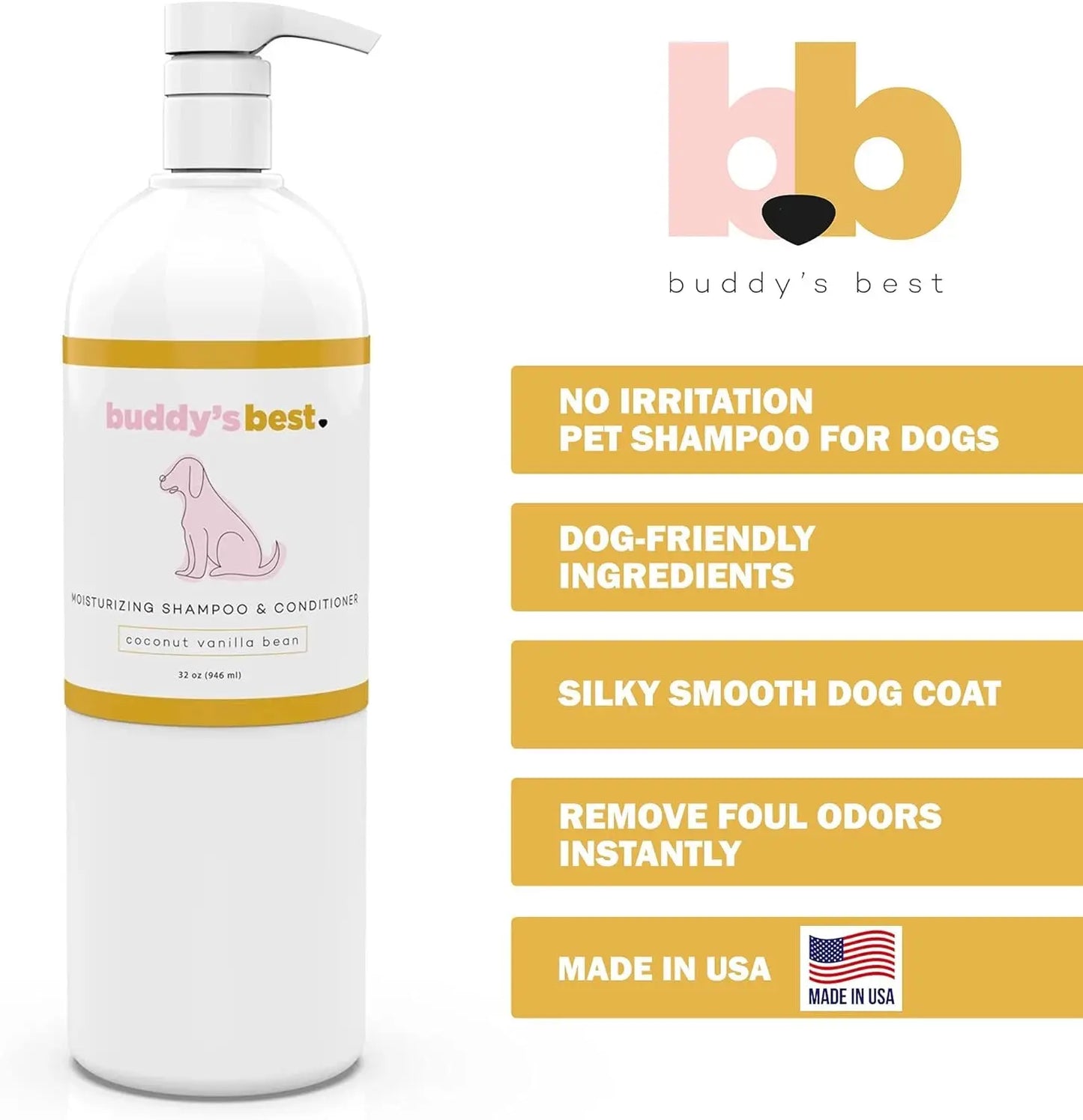 Transform Bath Time with Buddy's Best Dog Shampoo & Conditioner - Oatmeal Formula for Nourishing Sensitive Skin, Coconut Vanilla Scent, 32oz Buddy's Best