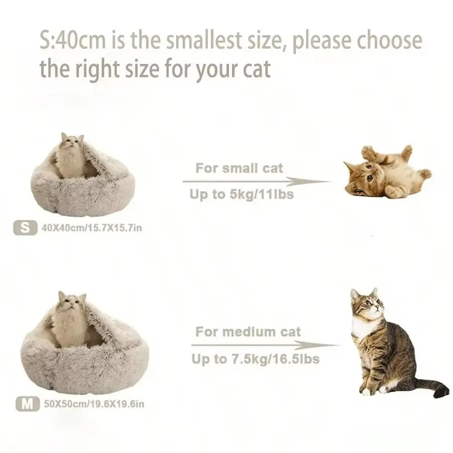 Plush Hooded Pet Bed round Fluffy Soft Cat Bed Pet Cushion Warm Cat Dog 2 in 1 Sleeping Nest Cave for Small Dogs Excel Pets