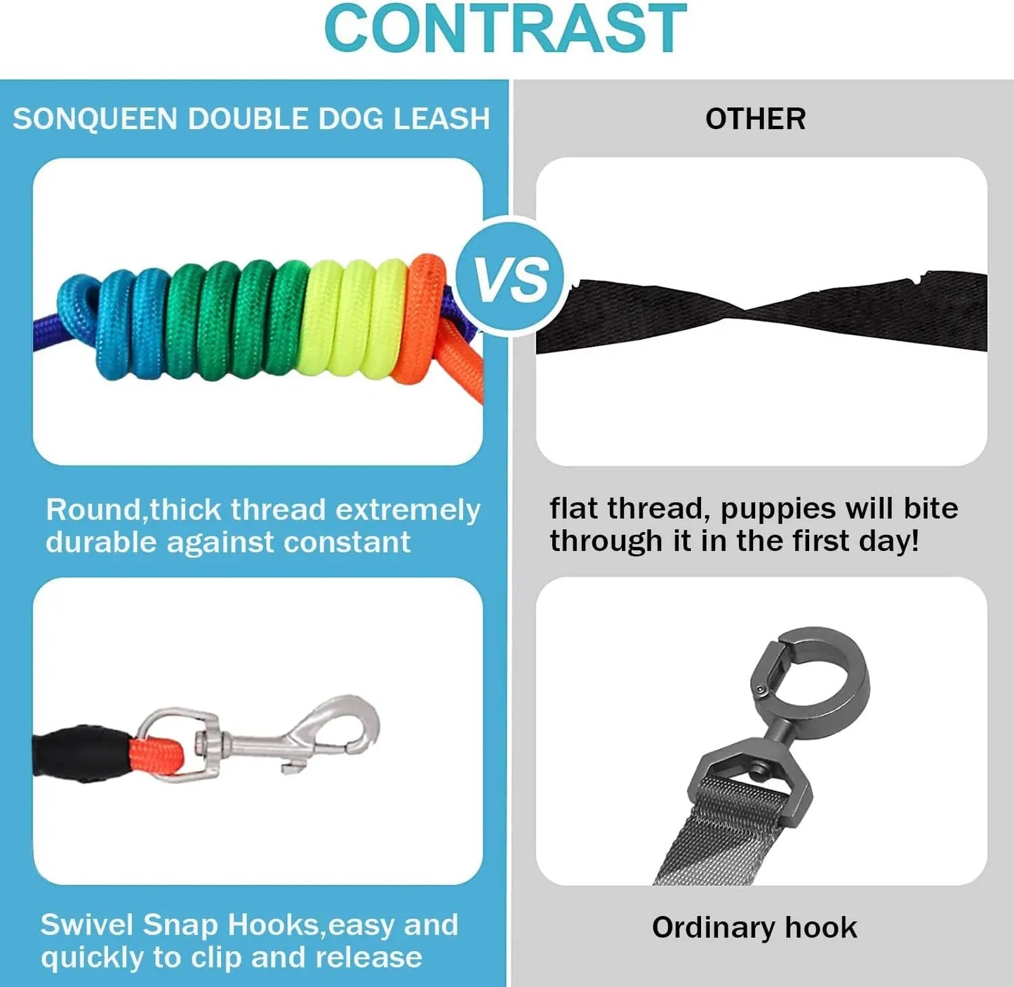Heavy Duty 3 Dog Leash No Tangle Detachable 360° Swivel Device Multiple Dog Leash with Padded Handle for Two/Three Pets SonQueen