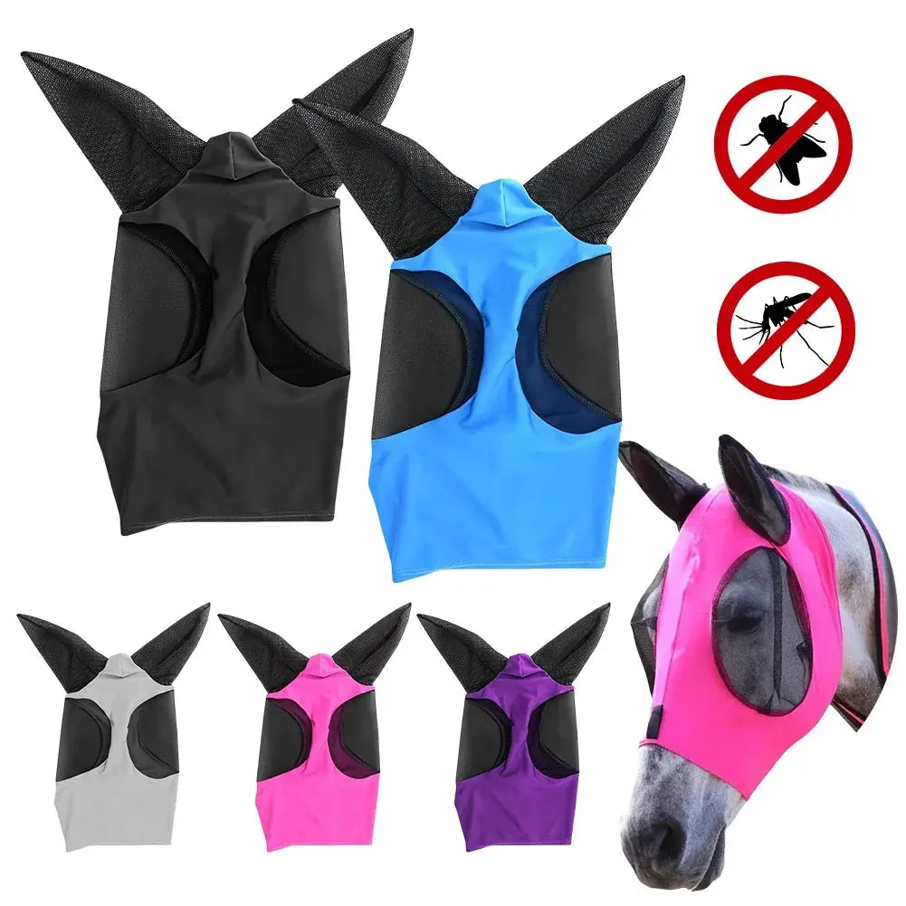 Mosquito Proof Horse Mask New Multicolor Horse anti Mosquito Face Mask Breathable Stretch Knitted Mesh Horse Head Cover Supplies Excel Pets