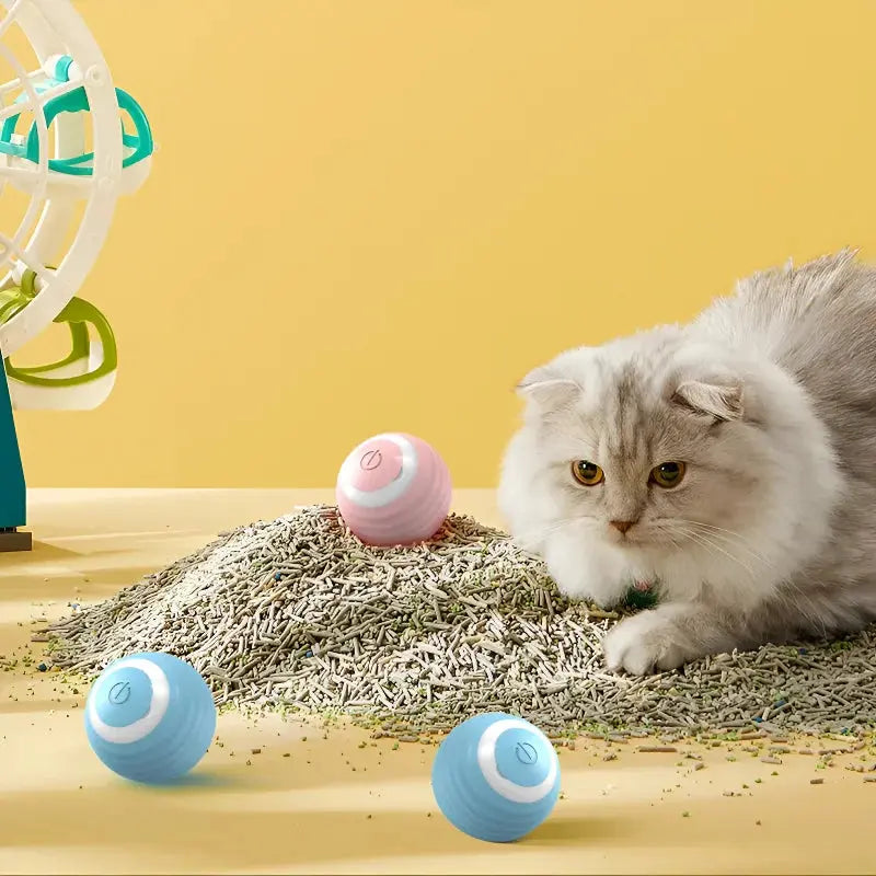 Interactive Smart Ball cat toy with LED lights and motion sensor, designed for active indoor play with pets.