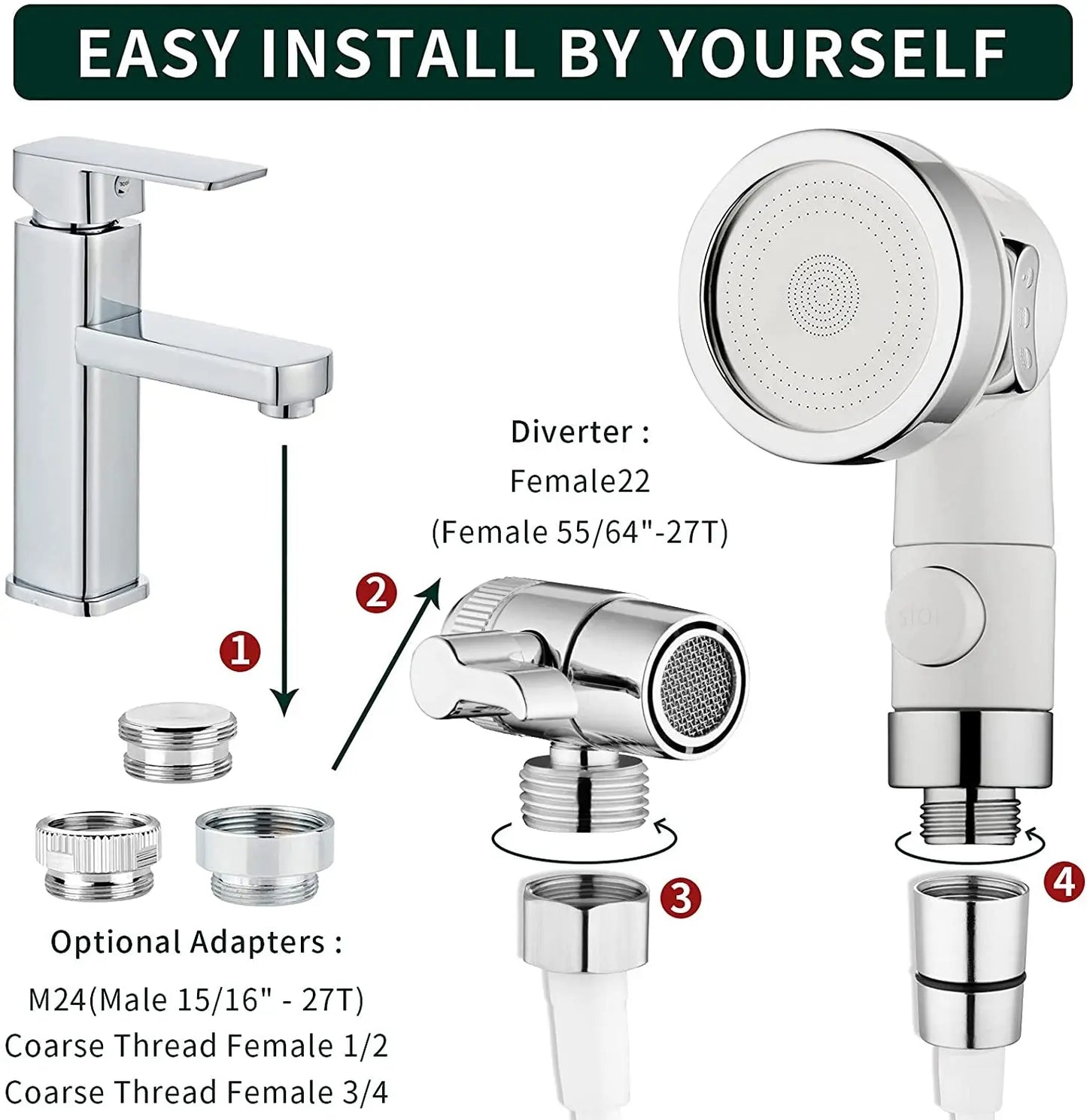Sink Faucet Sprayer Attachment, Shower Head Attaches to Tub Faucet, Dog Bathing Hose Shower Set for Laundry Bathroom Kitchen Excel Pets