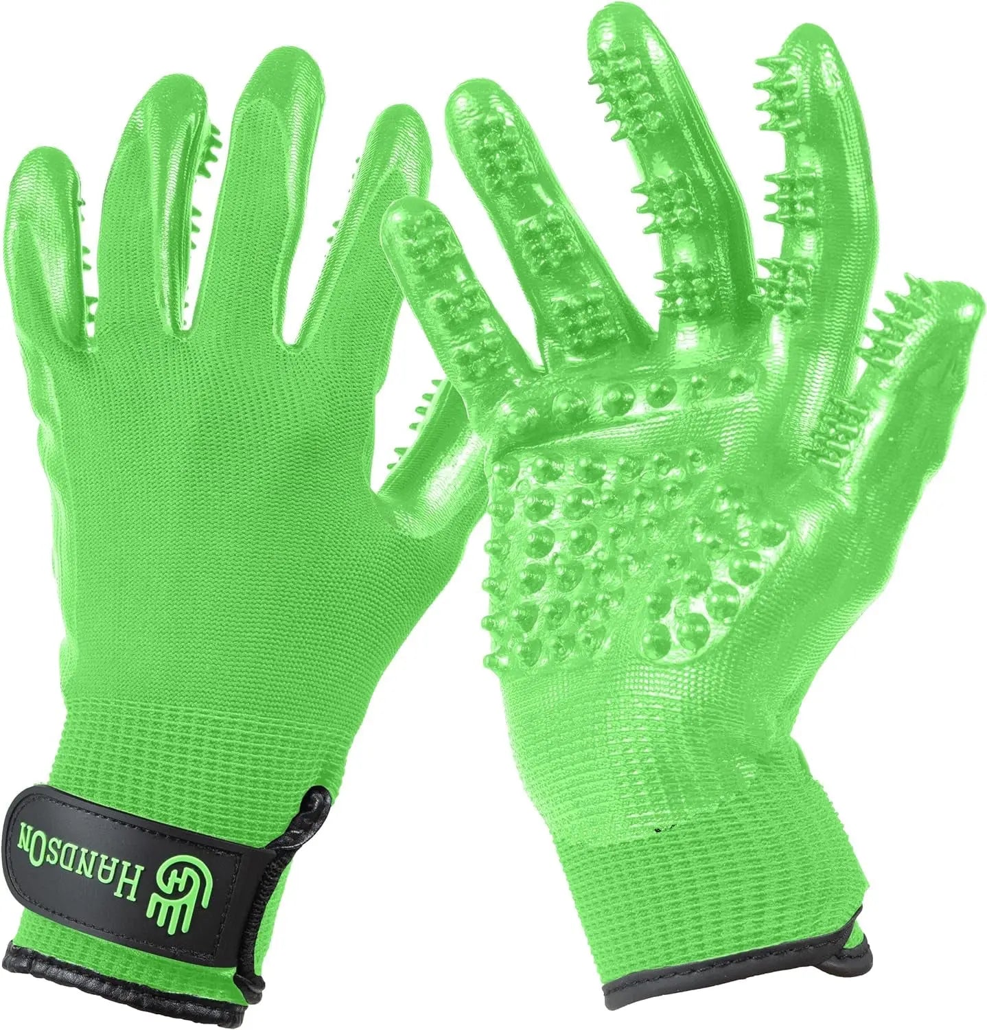 H HANDSON Pet Grooming Gloves - Patented #1 Ranked, Award Winning Shedding, Bathing, & Hair Remover Gloves - Gentle Brush for Cats, Dogs, and Horses (Grey, Large) HANDS ON EQUINE LLC