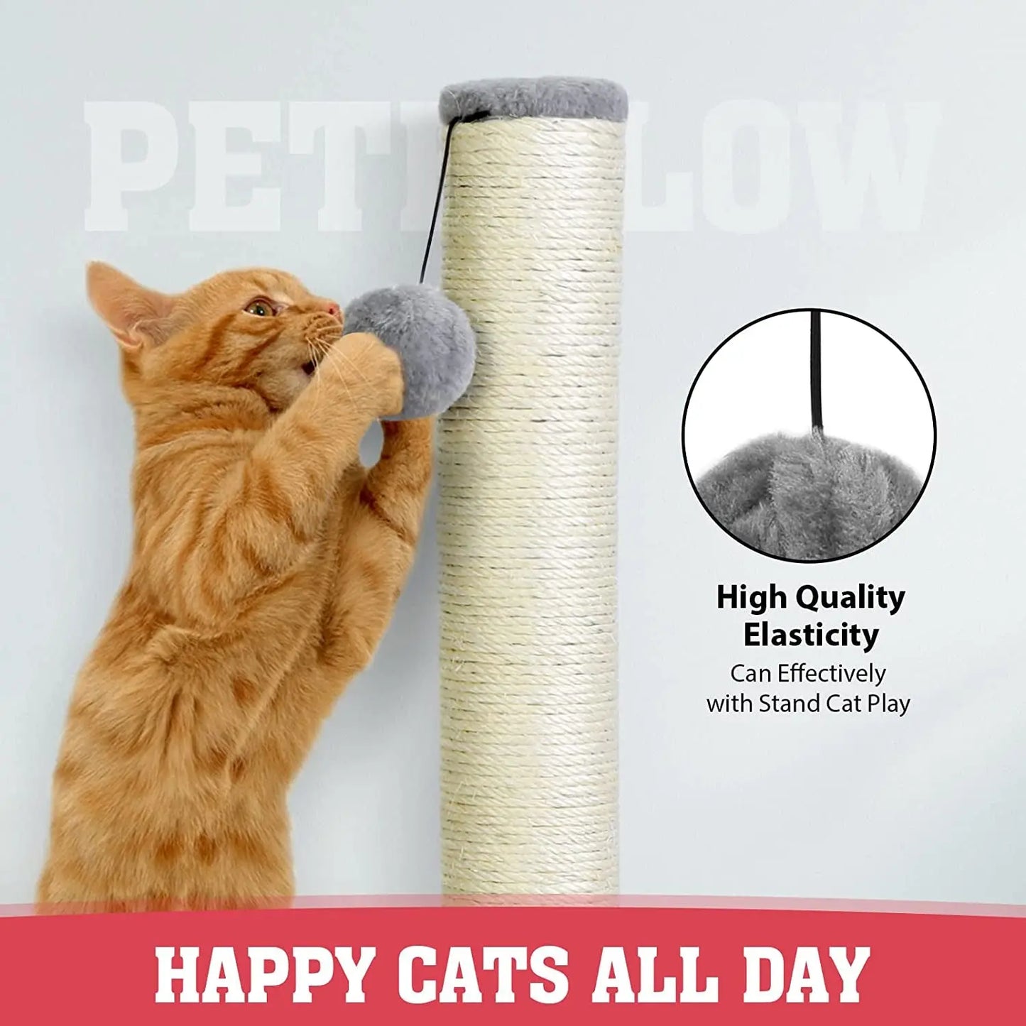 31'' Tall Cat Scratching Post - Cat Claw Scratcher with Hanging Ball - Scratching Posts for Indoor Large Cats - Durable Stable Cat Furniture with Sisal Rope - Cat Scratch Post-Grey Excel Pets