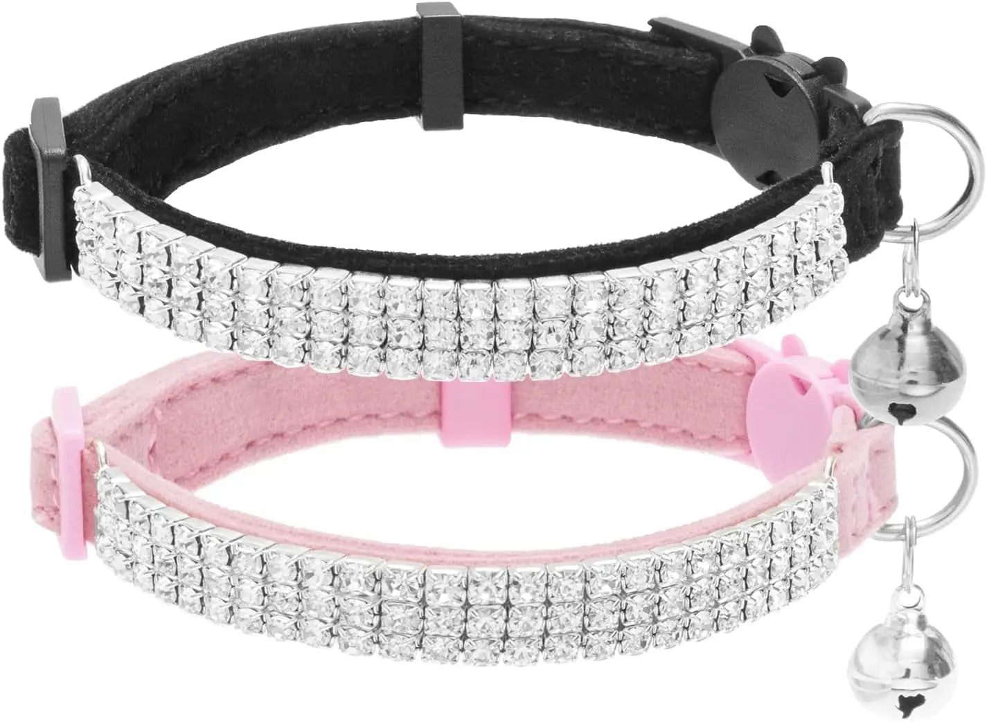 EXPAWLORER Soft Velvet Breakaway Cat Collars with Rhinestones - 2 Pack Adjustable Christmas Gifts for Cats and Small Dogs EXPAWLORER