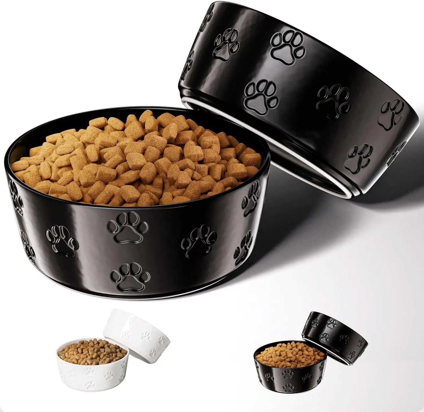 Stylish & Functional Ceramic Dog Bowl Set of 2 - Perfect for Small Dogs with Anti-Slip Base and Cute Paw Design HB Design Co.