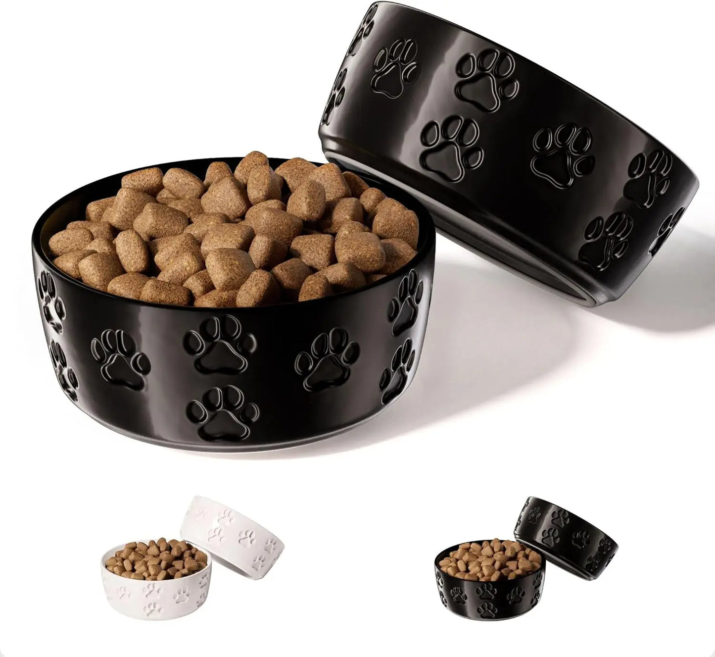 Stylish & Functional Ceramic Dog Bowl Set of 2 - Perfect for Small Dogs with Anti-Slip Base and Cute Paw Design HB Design Co.