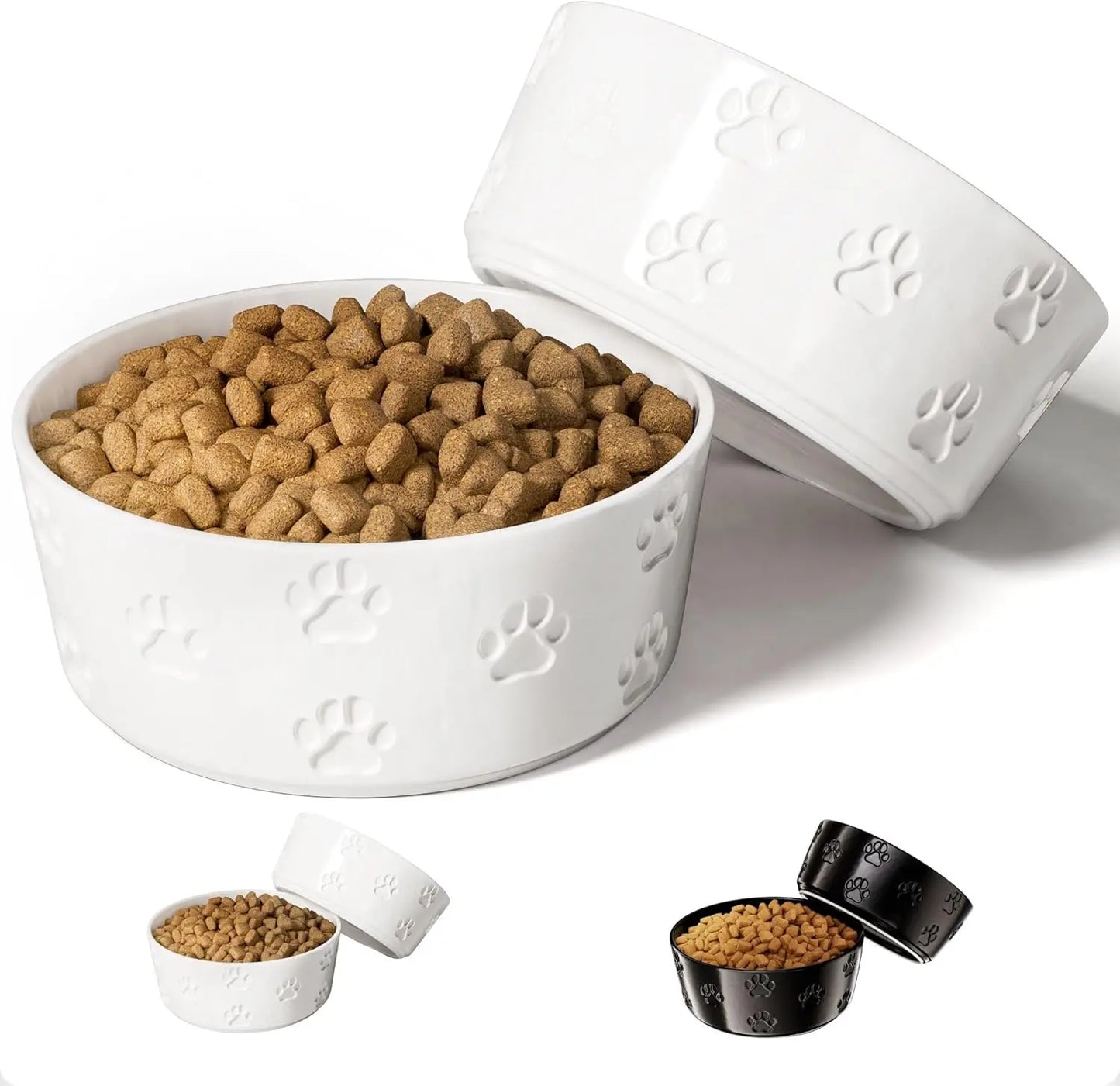Stylish & Functional Ceramic Dog Bowl Set of 2 - Perfect for Small Dogs with Anti-Slip Base and Cute Paw Design HB Design Co.