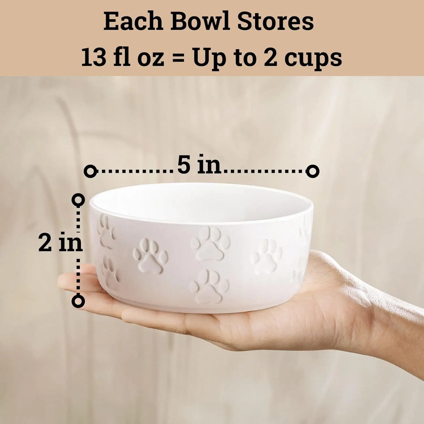 Stylish & Functional Ceramic Dog Bowl Set of 2 - Perfect for Small Dogs with Anti-Slip Base and Cute Paw Design HB Design Co.