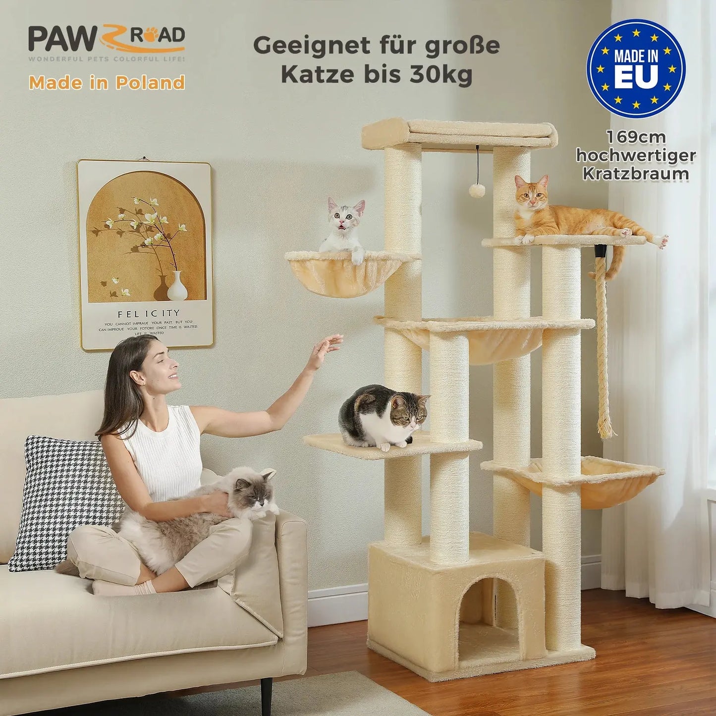 Big Cat Tree for Large Cats Robust Cat Tower with Several Levels Cat House Climbing Tree with Hammock 11 Sisal Posts Large Perch Excel Pets
