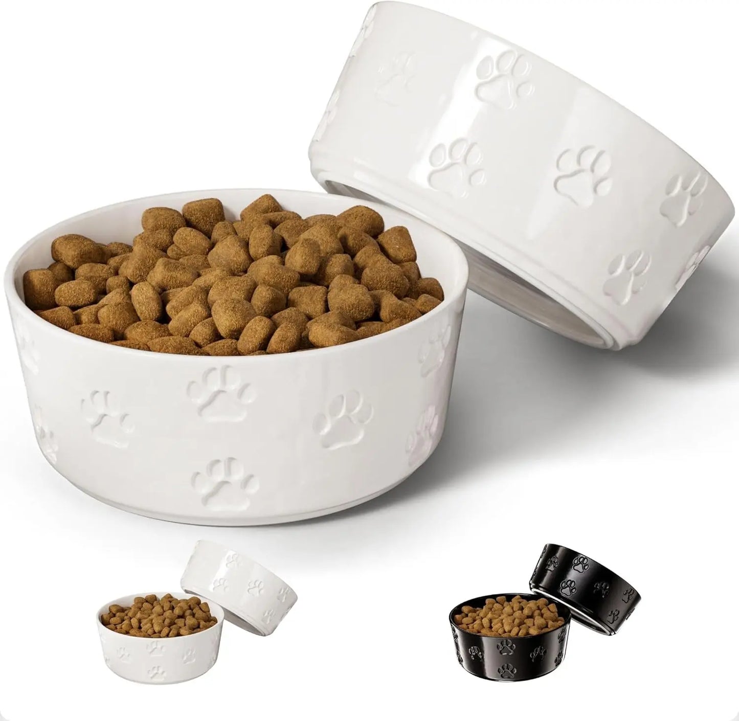 Stylish & Functional Ceramic Dog Bowl Set of 2 - Perfect for Small Dogs with Anti-Slip Base and Cute Paw Design HB Design Co.