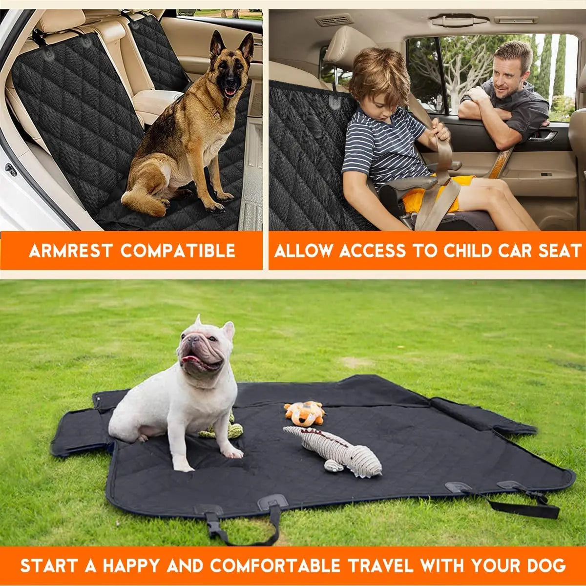 Dog Car Seat Cover, Back Seat Cover for Dogs Pet Car Seat Protector Waterproof Bench Car Seat Cover, Non-Slip Rear Seat Cover Fits Middle Armrest for Most Cars Trucks Suvs - Black Excel Pets