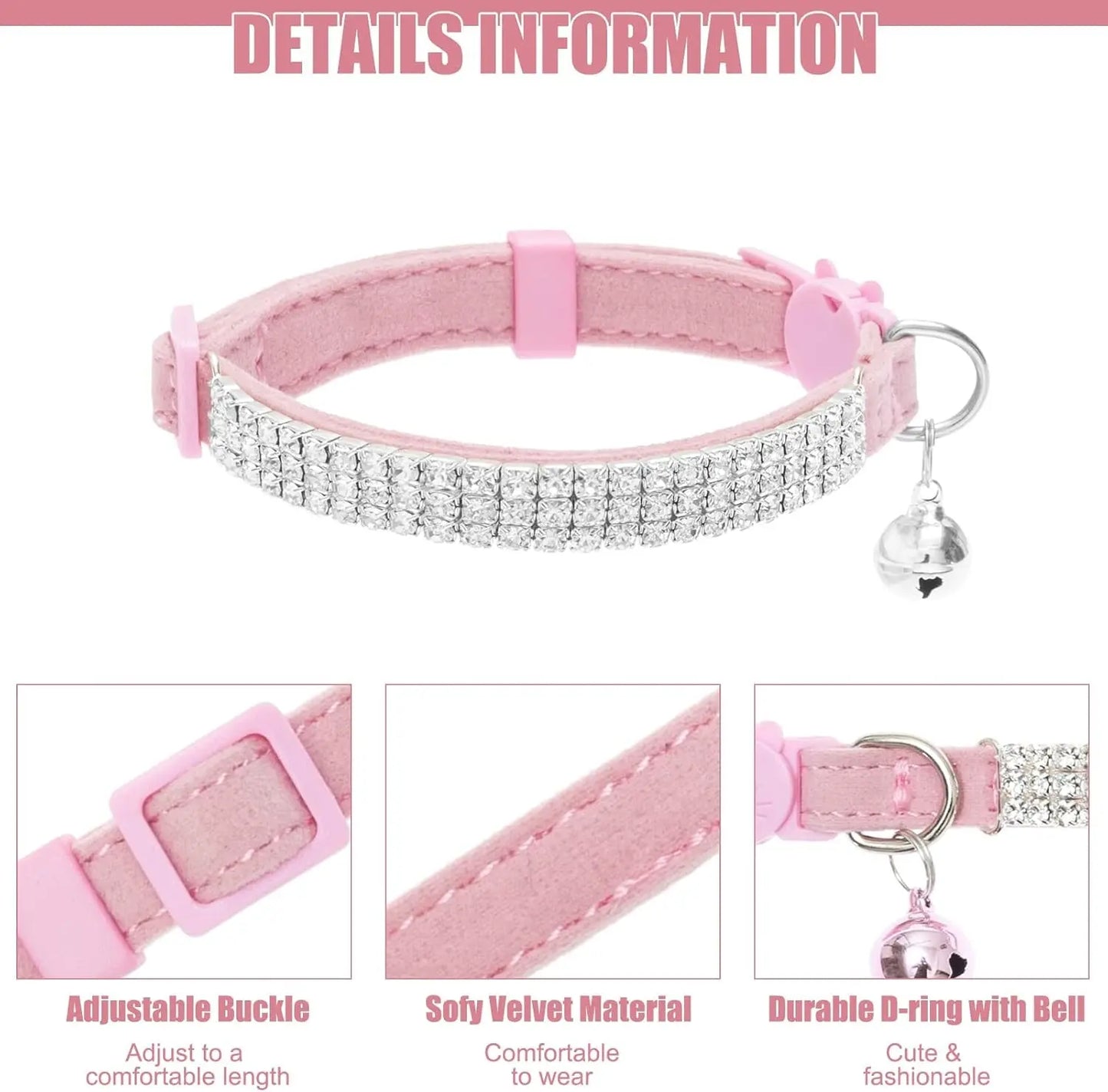 EXPAWLORER Soft Velvet Breakaway Cat Collars with Rhinestones - 2 Pack Adjustable Christmas Gifts for Cats and Small Dogs EXPAWLORER