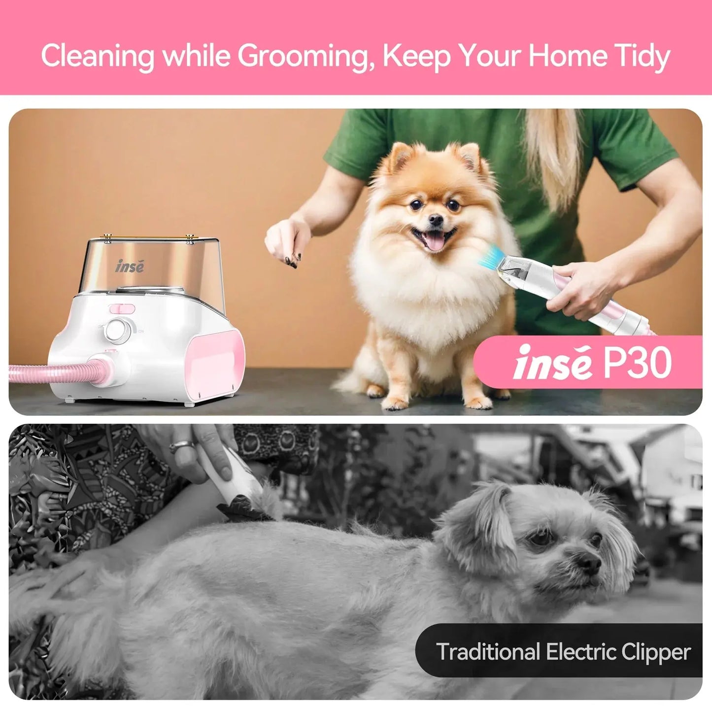 Grooming Vacuum, 4.5L Large Capacity Pet Grooming Kit & 5-In-1 Ultra-Low Noise Pet Grooming Vacu for Dog, Cat Excel Pets