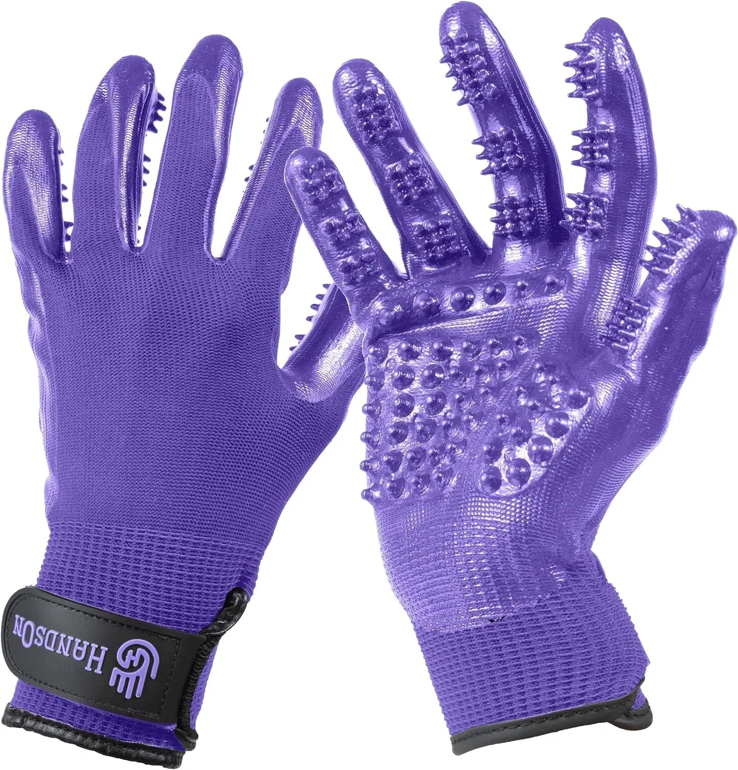 H HANDSON Pet Grooming Gloves - Patented #1 Ranked, Award Winning Shedding, Bathing, & Hair Remover Gloves - Gentle Brush for Cats, Dogs, and Horses (Grey, Large) HANDS ON EQUINE LLC