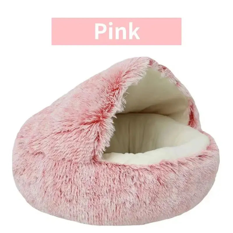 Plush Hooded Pet Bed round Fluffy Soft Cat Bed Pet Cushion Warm Cat Dog 2 in 1 Sleeping Nest Cave for Small Dogs Excel Pets