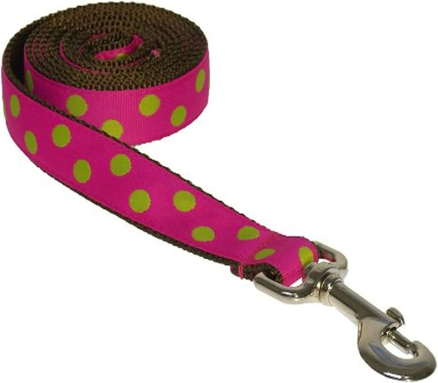 Small Fuchsia/Green Dot Dog Leash: 3/4" Wide, 4Ft Length - Made in USA. Sassy Dog Wear