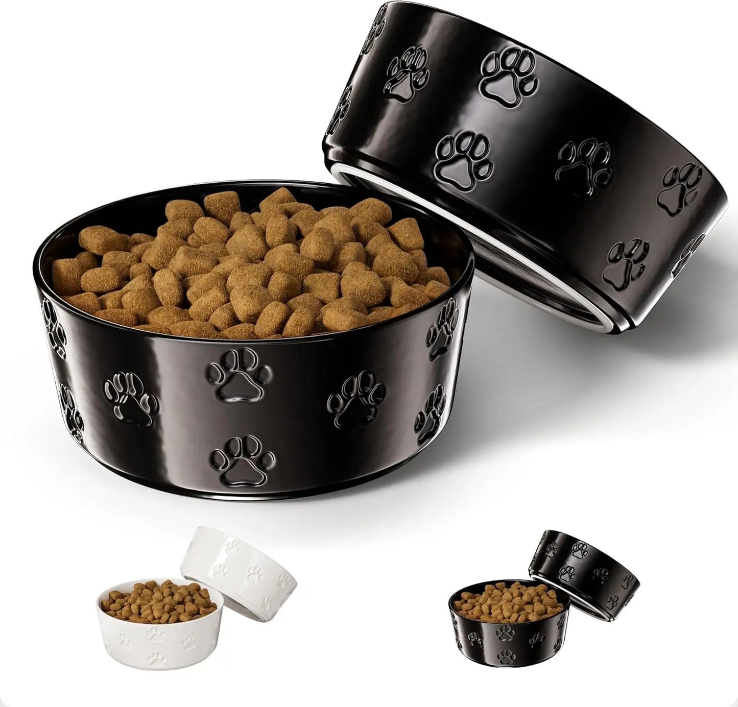 Stylish & Functional Ceramic Dog Bowl Set of 2 - Perfect for Small Dogs with Anti-Slip Base and Cute Paw Design HB Design Co.