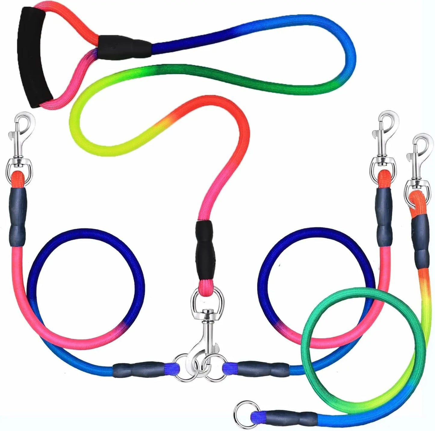 Heavy Duty 3 Dog Leash No Tangle Detachable 360° Swivel Device Multiple Dog Leash with Padded Handle for Two/Three Pets SonQueen