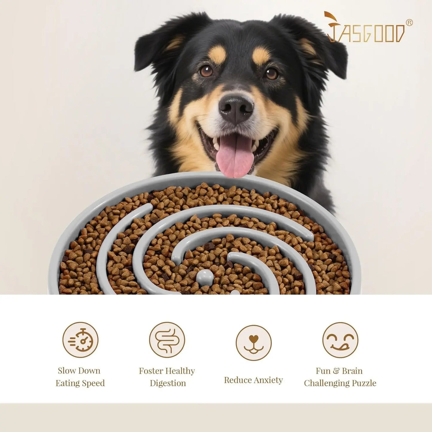 JASGOOD Anti-Gulping Slow Feeder Dog Bowl - Promote Healthy Eating Habits for Large and Medium Breeds with Unique Spiral Maze Design JASGOOD
