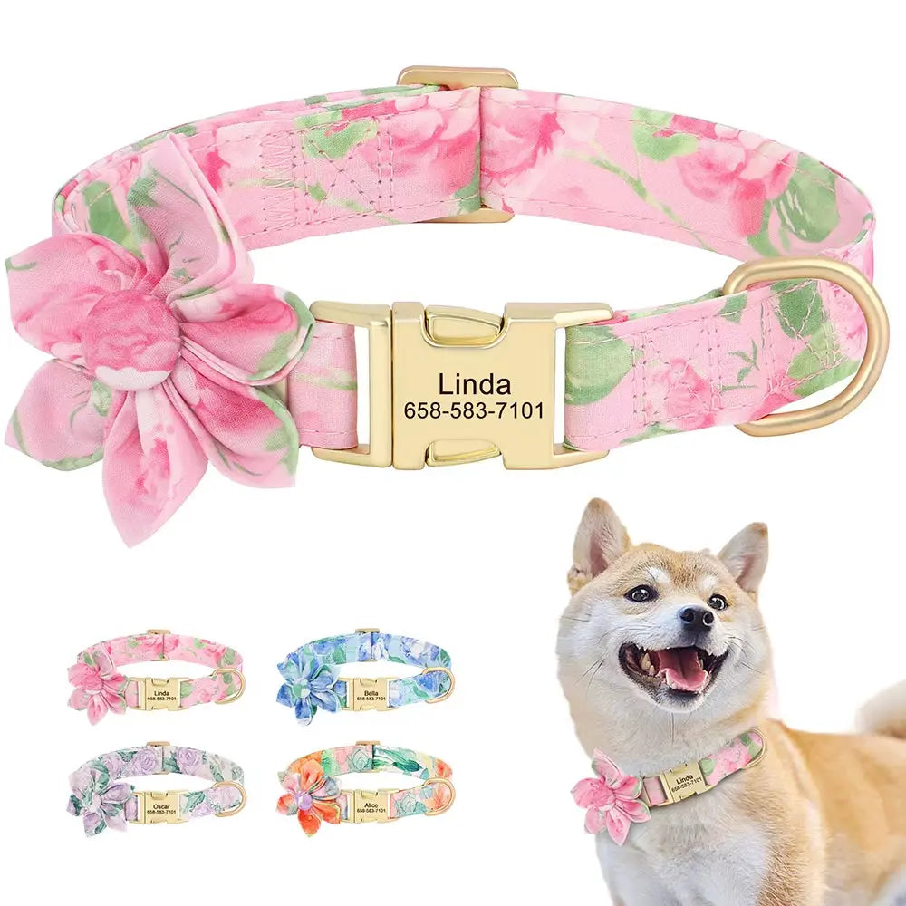 Custom Nylon Dog Collar Cute Print Dog Collars Free Engraved Pet ID Collars Necklace for Small Medium Large Dogs Pug Adjustable Excel Pets